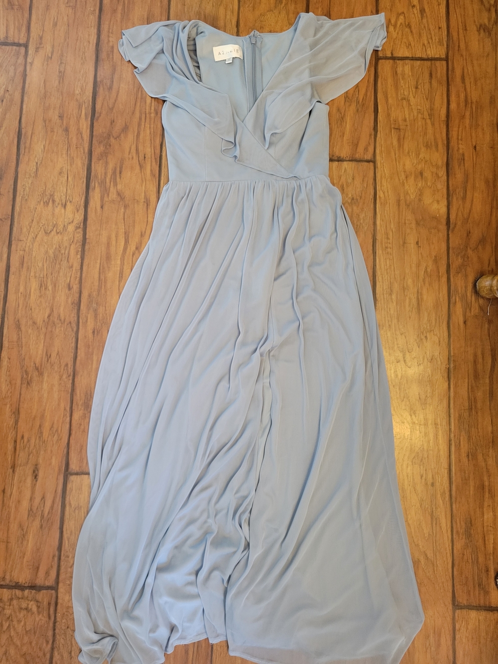 Azazie Light Blue Ruffled V-Neck Maxi Dress